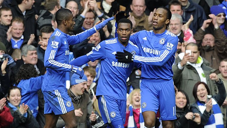 Chelsea celebrate after making it 3-1 when Daniel Sturridge finishes a well worked move