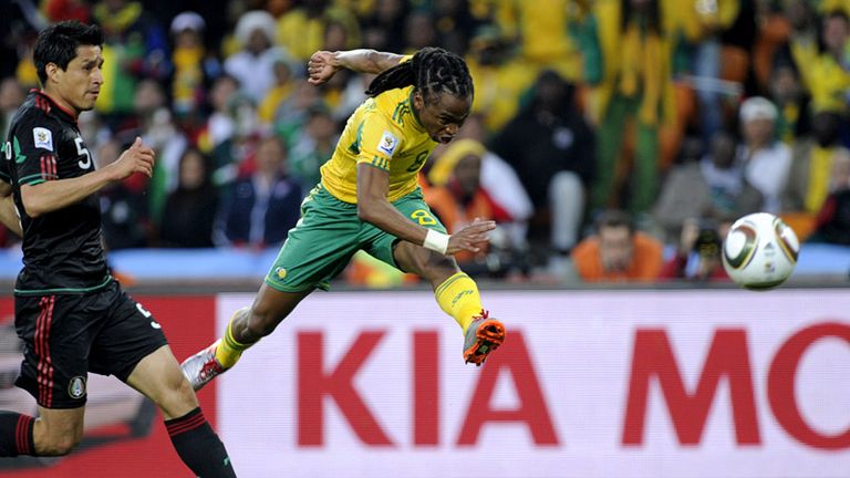Ten minutes into the second half Siphiwe Tshabalala fires South Africa into the lead