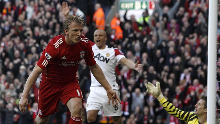 Dirk Kuyt celebrates his hat-trick for Liverpool