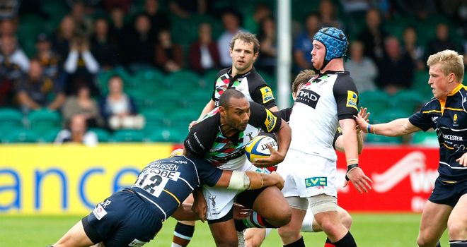 Tackle: Quins&#39; Jordan Turner-Hall is stopped in his tracks