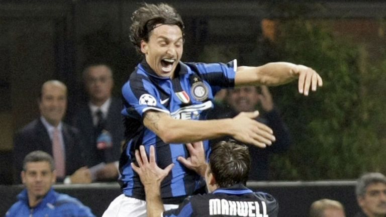 Celebrating as Ibrahimovic scores for Inter in 2007