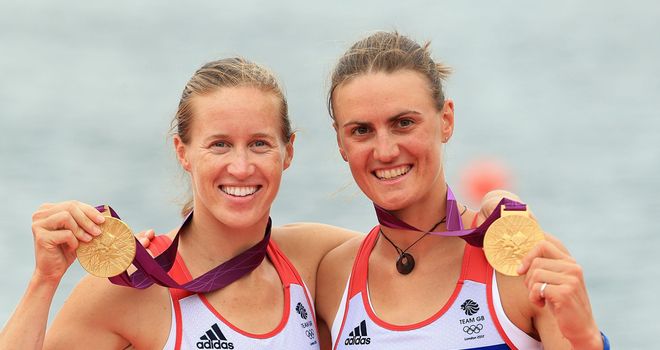 Golden girls: Helen Glover (L) and Heather Stanning won GB's first gold medal of 2012
