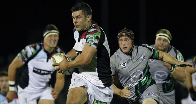 Nick Easter charges forward during Harlequins&#39; win over Connacht at the Sportsgrounds