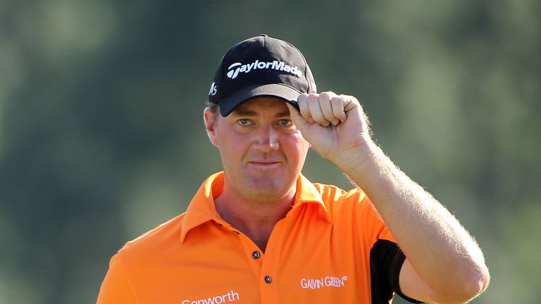 Peter Hanson of Sweden smiles after finishing the third round of the 2012 Masters Tournament at Augusta National Golf Club on April 7, 2012 in Augusta, Georgia.  