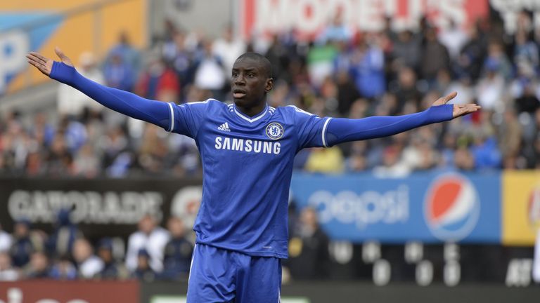 Chelsea's Demba Ba reacts against Manchester City during a friendly match at Yankee Stadium in New York on May 25, 2013.     AFP PHOTO / TIMOTHY  CLARY        (Photo credit should read TIMOTHY CLARY/AFP/Getty Images)