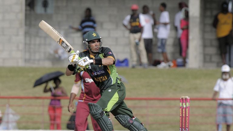 Pakistan captain Misbah-ul-Haq on his way to a half century during the fifth and final ODI against the West Indies