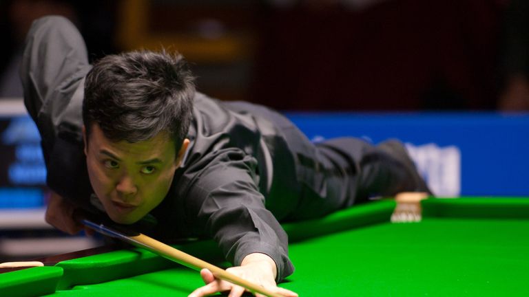 Marco Fu of Hong Kong plays a shot during the match against Shaun Murphy of England on day three of the World Snooker Australia Open at the Bendigo Stadium