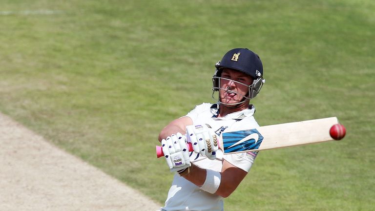 Warwickshire's Laurie Evans bats during an LV=County Championship Division One match at Edgbaston.