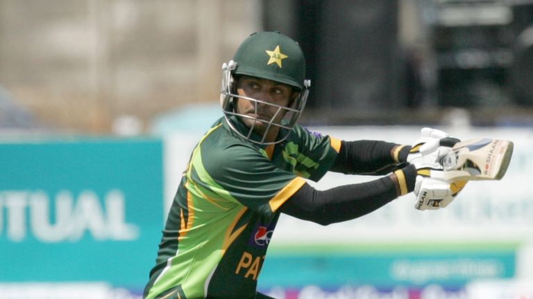 Pakistan's batsman Muhammad Hafeez bats during the second game of the one-day series against Zimbabwe.