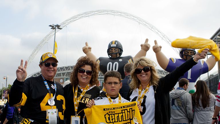 Pittsburgh Steelers fans show their support prior to the NFL International Series match at Wembley Stadium, London.