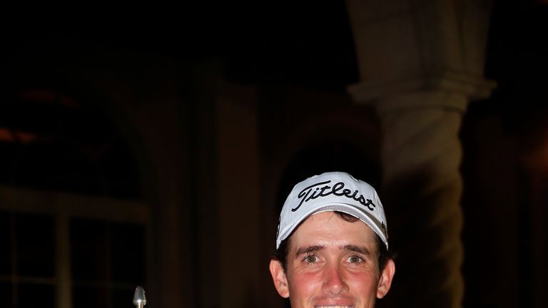 Chesson Hadley holds the trophy after winning the Web.com Tour Championship held on the Dye's Valley Course at TPC Sawgrass on September 29, 2013 in Ponte Vedra Beach, Florida. 