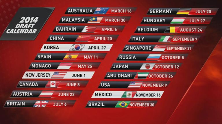 Provisional 2014 F1 calendar 