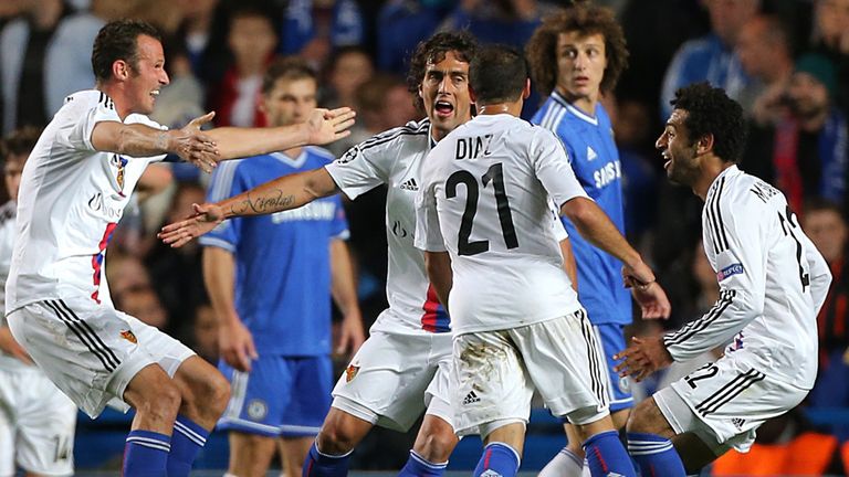 FC Basel's Mohamed Salah (right) celebrates with his team-mates after scoring his side's first goal