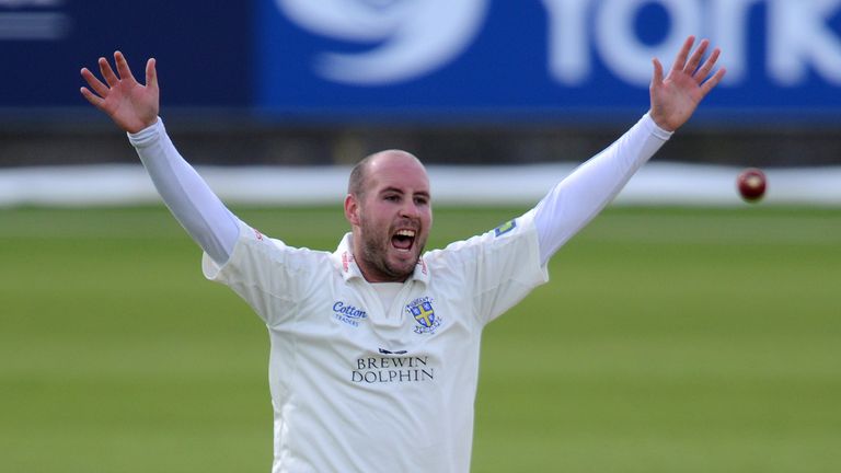 Chris Rushworth of Durham celebrates taking the wicket of James Taylor of Nottinghamshire during day one of the LV County Championship Division One match between Durham and Nottinghamshire at the Emirates ICG Stadium on September 17, 2013 in Chester-Le-Street, England
