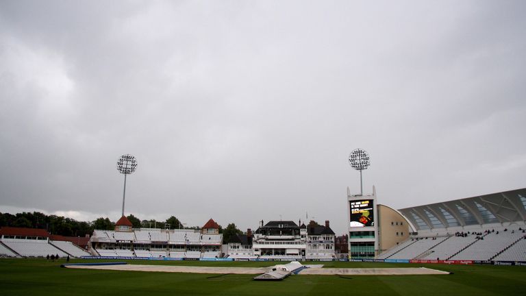 Rain stops play during an LV= County Championship match at Trent Bridge, Nottingham in 2011.