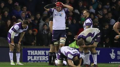 Scotland players react to defeat at full-time at Murrayfield
