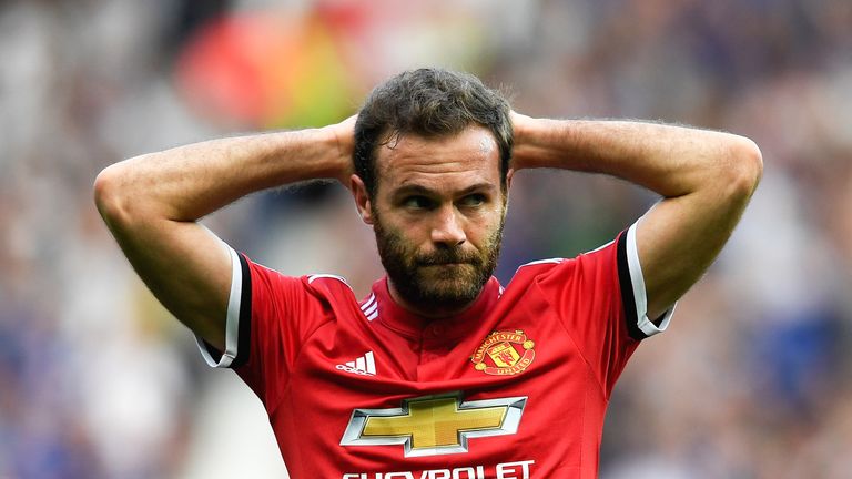 Juan Mata reacts during the Premier League match between Manchester United and Leicester City at Old Trafford on August 26, 2017