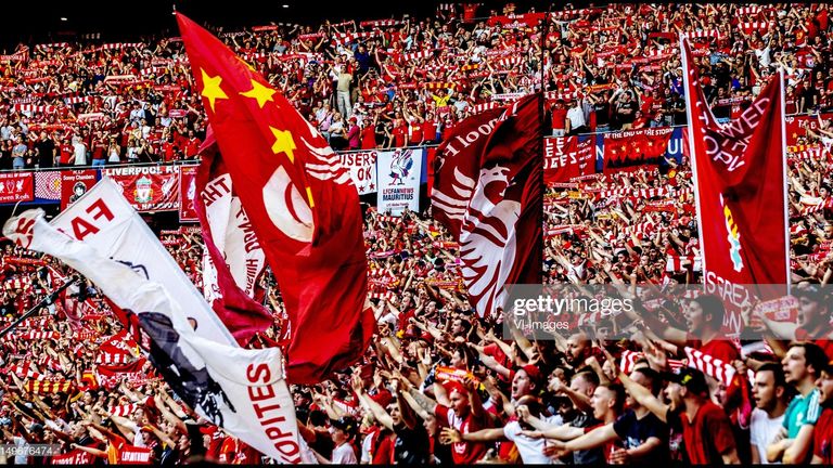 Liverpool fans cheer during the opening ceremony of the Champions League final during the UEFA Champions League final match between Tottenham Hotspur FC and Liverpool FC at Estadio Metropolitano on June 01, 2019 in Madrid, Spain(Photo by VI Images via Getty Images)