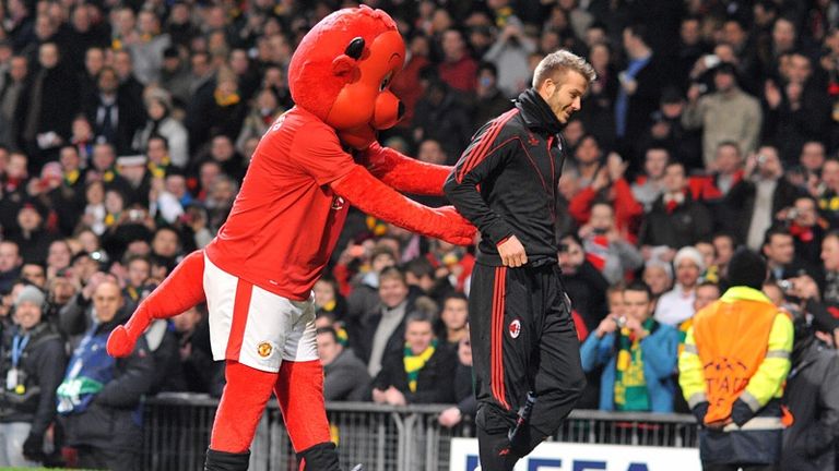 Manchester United Mascot Tickles Mr Beckham