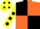 Silk - Black and Orange (quartered), Yellow sleeves, Black spots, Yellow cap, Black spots