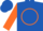 Silk - Royal Blue, Orange Circle and 'R', Orange Sleeves, Two Blue Hoops