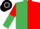 Silk - EMERALD GREEN & RED HALVED, sleeves reversed, black & grey hooped cap