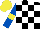 Silk - BLACK and WHITE check, ROYAL BLUE sleeves, YELLOW armlets, YELLOW cap