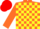 Silk - Orange and Yellow check, Orange sleeves, red cap