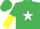 Silk - EMERALD GREEN, white star, yellow halved sleeves, emerald green cap