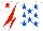 Silk - White, Royal Blue stars, White and Red diabolo on sleeves, White cap, Red star