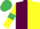 Silk - Maroon and Yellow (halved), Yellow sleeves, Emerald Green armlets, Emerald Green cap