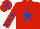 Silk - RED, royal blue star, royal blue stars on sleeves, royal blue star on cap