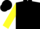 Silk - Black, yellow arm, red lightning bolt and 'brt', black chevrons on yellow sleeves, black cap