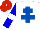 Silk - White, royal blue cross of lorraine, blue sleeves, white hoop, red cap, white button