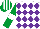 Silk - White & purple diamonds, emerald green sleeves, white armlet, emerald green & white striped cap