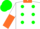 Silk - White, Green Spots, Orange Collar, White And Orange Halved Sleeves, Green Cap,