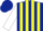 Silk - Dark blue and yellow stripes, white sleeves, dark blue cap