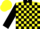 Silk - Yellow, black collar & blocks, silver wolf on shield, black sleeves, yellow cap