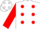 Silk - White, red dots, white bars on red sleeves