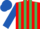 Silk - Red and emerald green stripes, royal blue sleeves and cap