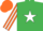 Silk - Emerald green, white star, orange & white striped sleeves, orange cap