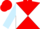 Silk - Red and white diagonal quarters, white bars on light blue sleeves, red cap