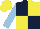 Silk - Dark blue and yellow (quartered), light blue sleeves, yellow cap