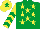 Silk - Emerald green, yellow stars, yellow and emerald green chevrons on sleeves, yellow cap, emerald green star