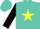 Silk - Turquoise, yellow star in black horseshoe, black sleeves