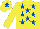 Silk - Yellow, Royal Blue stars, Yellow sleeves, Yellow cap, Royal Blue star