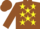 Silk - Brown, yellow stars, brown 'dg' on yellow star on back