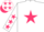 Silk - White, cerise star, white sleeves, cerise stars, white cap, cerise stars and peak