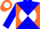 Silk - Blue, orange diagonal quarters orange 'j' on white ball