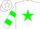 Silk - White, green star, green hoops on sleeves